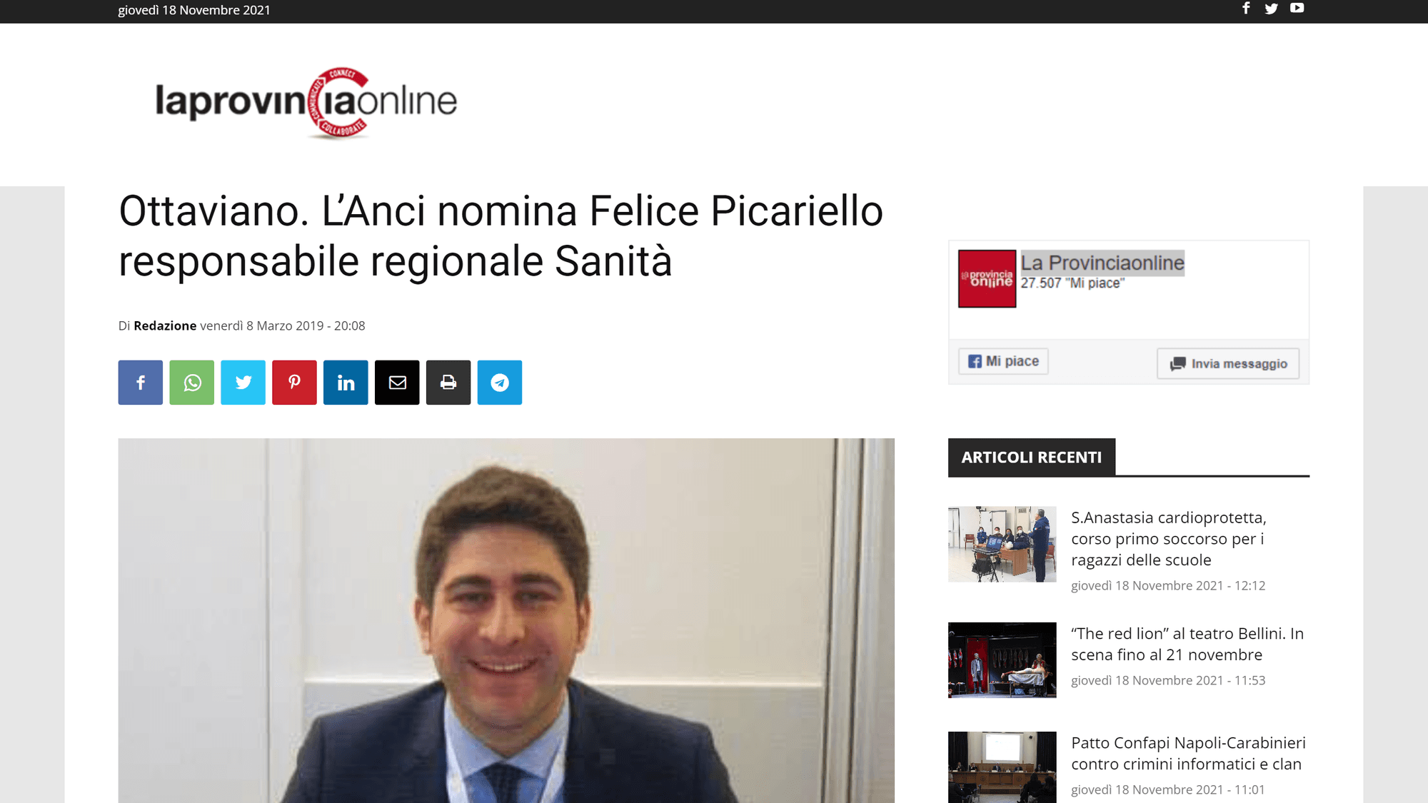 La Provincia Online: Ottaviano. L’Anci nomina Felice Picariello responsabile regionale Sanità